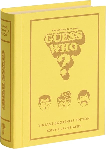 WS Game Company Guess Who? Vintage Bookshelf Edition, Linen Wrapped Book Box & Slipcase, Inspired by 1991 Version, Classic Board Games for Kids & Adults, Ages 6+
