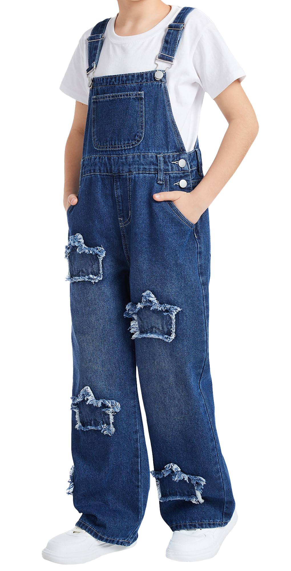 Maeau Peto vaquero para niños y niñas de 7 a 12 años, vaqueros con pierna ancha, moda mono holgado, pierna recta, pantalones vaqueros holgados, cintura elástica, cómodos, suaves