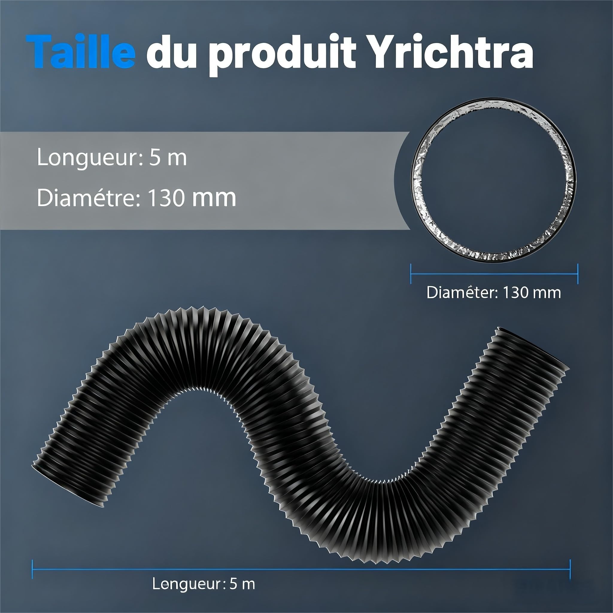 Gaine VMC 125mm 5m – Tuyau Évacuation Sèche-Linge Souple 5 Couches avec Colliers, Sans Odeur, Pour Ventilation, Trockner, Salle de Bain, Cuisine & Garage, Noir