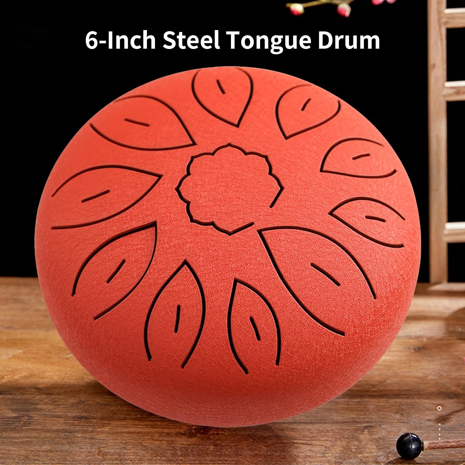 Yinhing Zen Drum, 11-Note Hollow Drum Steel Tongue Drum in C Key with Drumsticks Tutorial Finger Sleeves Stickers Bag Stand, for Beginners Music Lovers (Red)