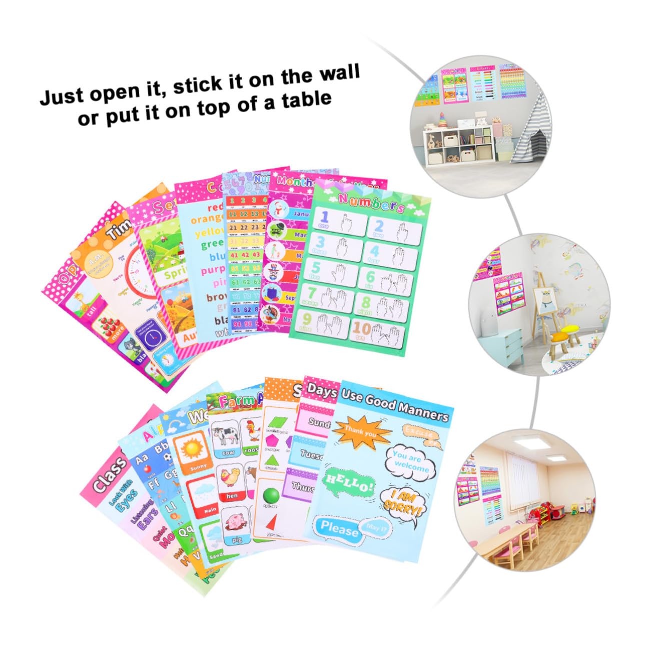 CONGARTENO Lot De 14 Cartes Murales Éducatives Synthétiques Couleurs Vives Pour Apprentissage Préscolaire, Affiches Pédagogiques D’anglais Pour Chambre Et Salle De Classe Garçon Et Filles