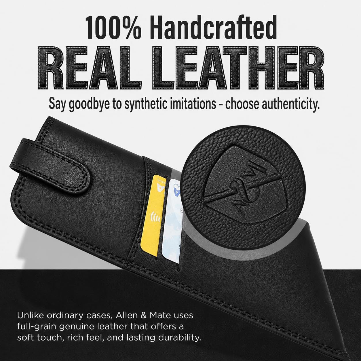 ALLEN & MATE 100% Leather Glasses and Sunglasses Case with Card Slots Protective Holder for Reading Glasses Eyewear & Shades