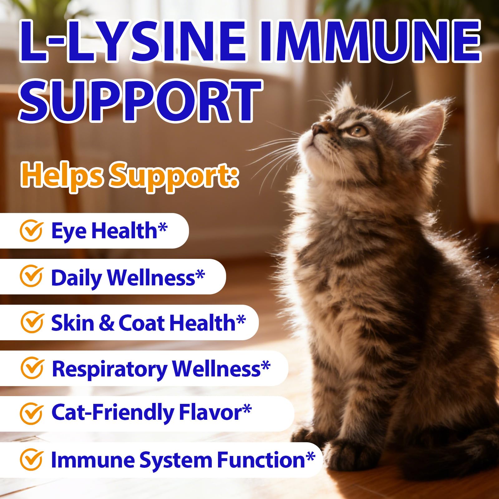 Lysine for Cats, L-lisine for Cat Immune Support, Allergy Relief, Sneezing & Runny Nose, with Colostrum, Taurina, Vitamins - Pollo asado Flavor - 60 ml/2oz