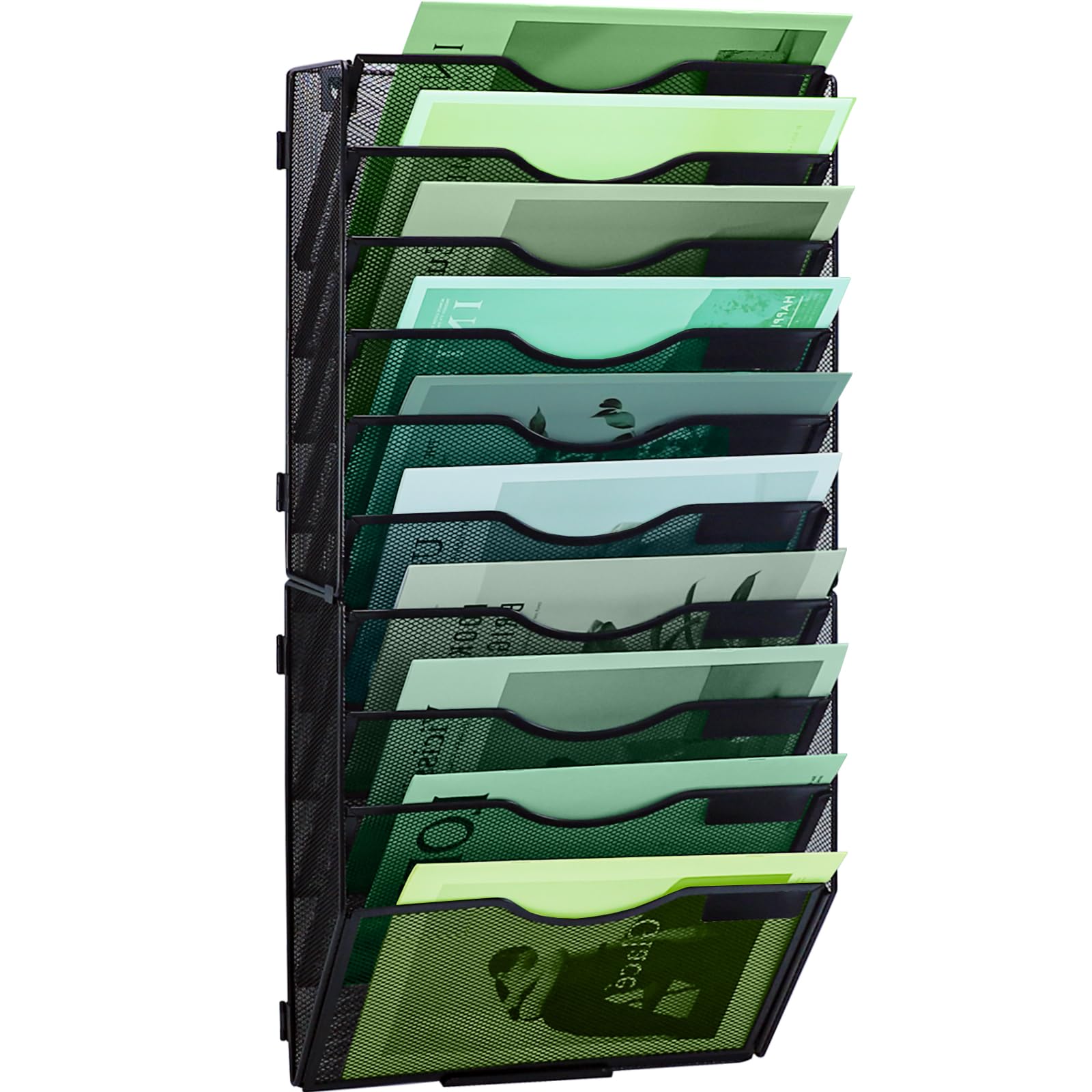 IOUGDSEC 10 Tier Mesh Hanging File Organizer Vertical Wall File Organizer Wall File Holder for Office School Home, Black