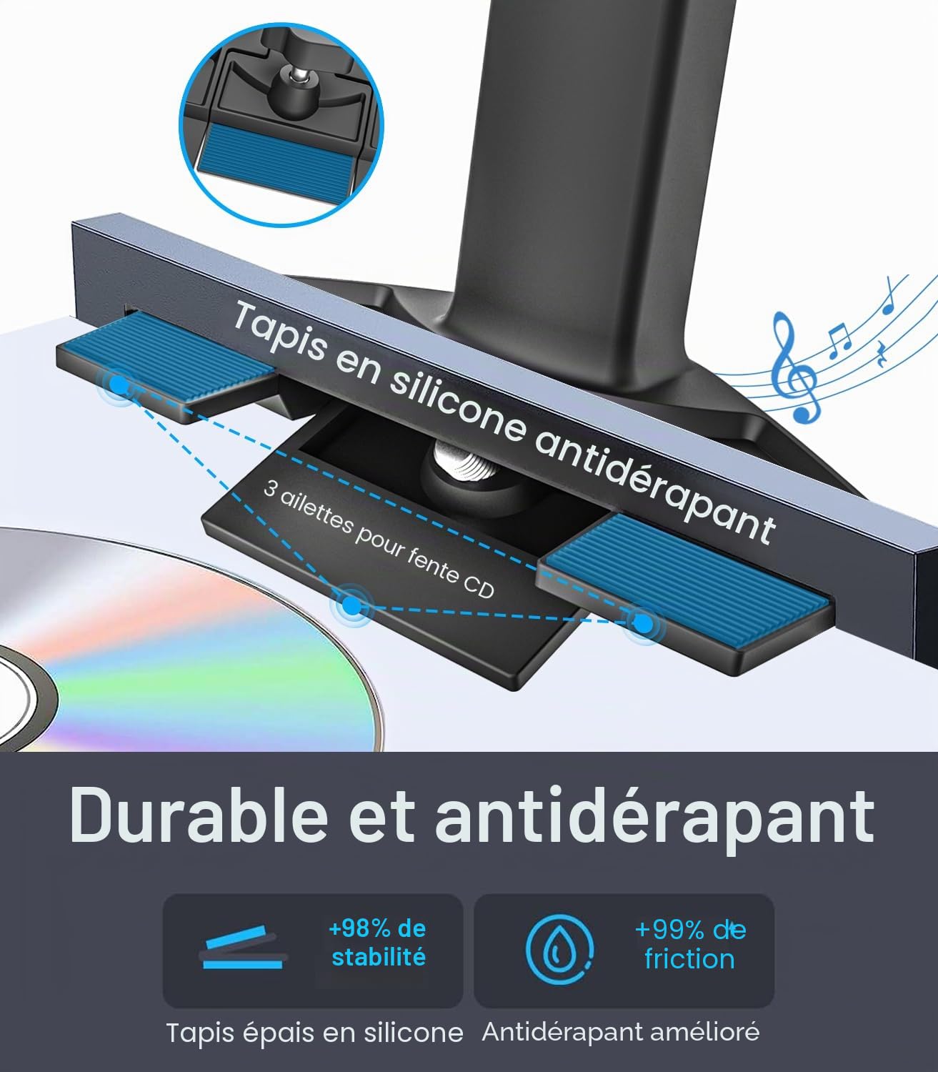 GDZN Support Tablette Voiture Fente CD, [Hauteur Réglable] Porte Tablette Lecteur CD Voiture avec Bras Télescopique pour 4 à 13 Pouces iPad Pro 12.9, Air Mini, Samsung Tab, Lenovo, iPhone