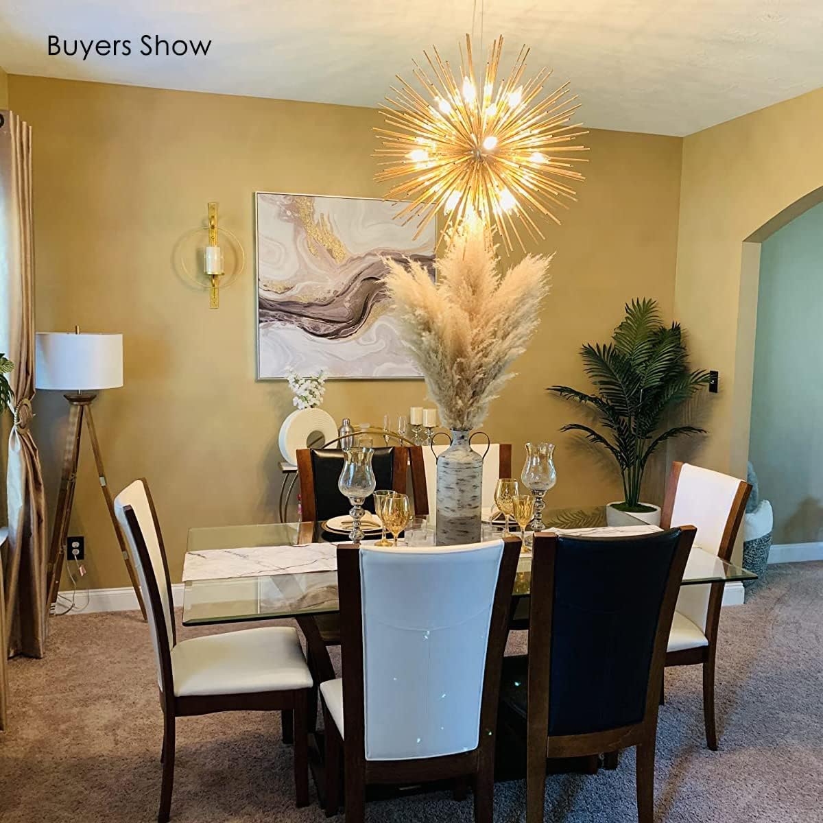 Free Shipping Over $50 Jaycomey Firework Chandeliers Gold, 12-Light E12 Modern Rose Gold Pendant Light Fixture, Dia29.5 Inch Chandelier Ceiling Lighting Wrought Aluminum Pendant Lamp for Bedroom Living Room Living Room