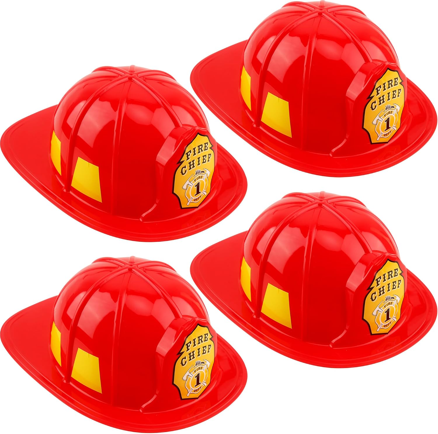 4 Pcs Kid Plastic Fire Helmets Firefighter Hats Red Fireman Hats for Birthday Cosplay Halloween Accessories, 2 Styles