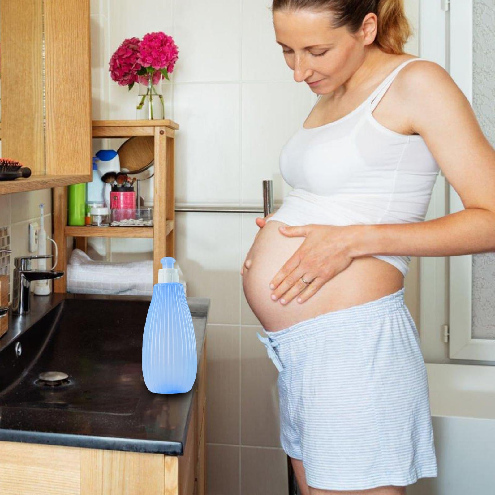 Poudouche à shampooing 350 ml pour bébé - bouteille de recharge facile, tasse de rinçage de bain à main
