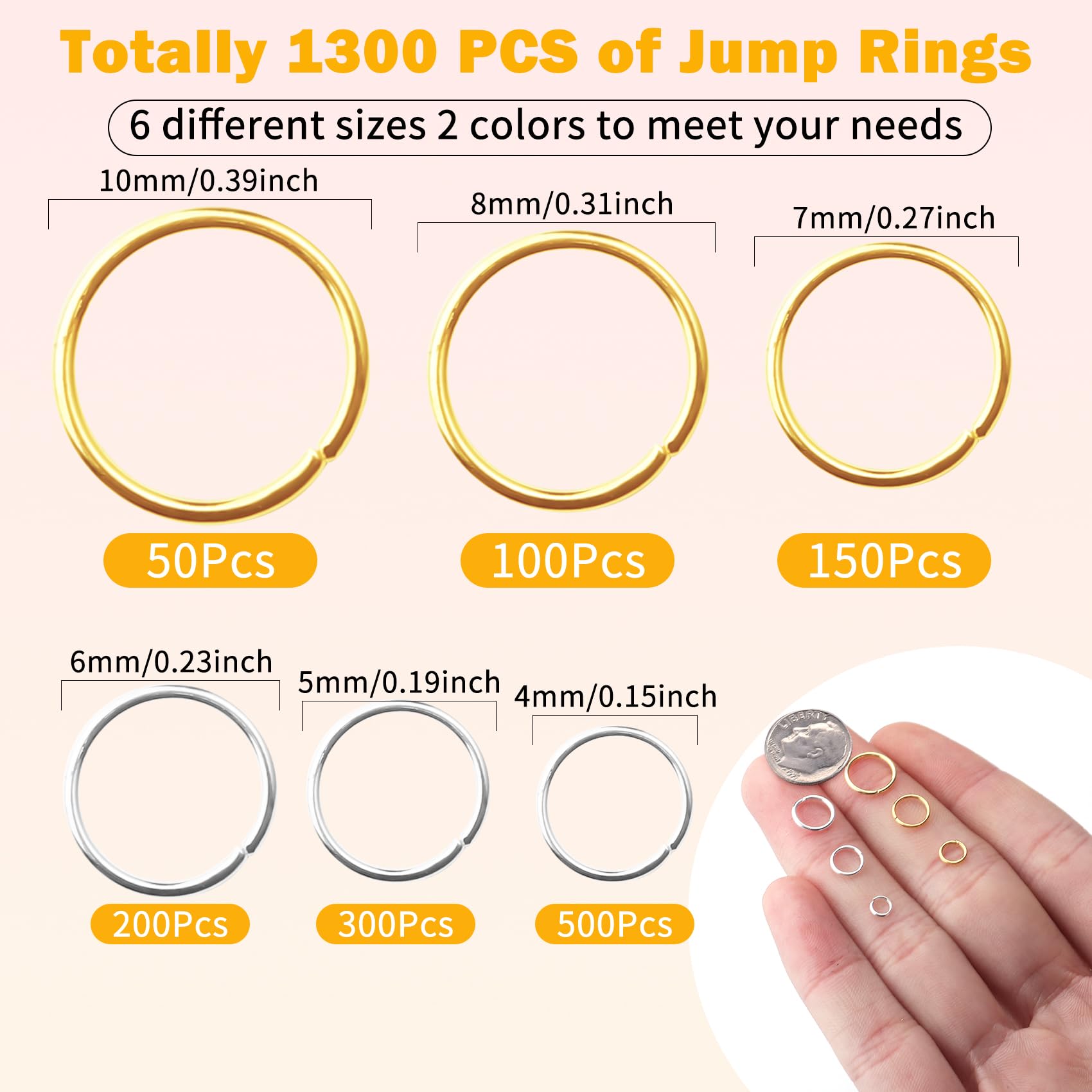 Beadtales 1300Pcs Open Jump Rings Split Rings for Jewelry Marking Supplies Earring Bracelet Necklace Repair Kit Steel Key Rings for Key Chain Findings Keychain Rings Connector for Craft(Silver Gold)