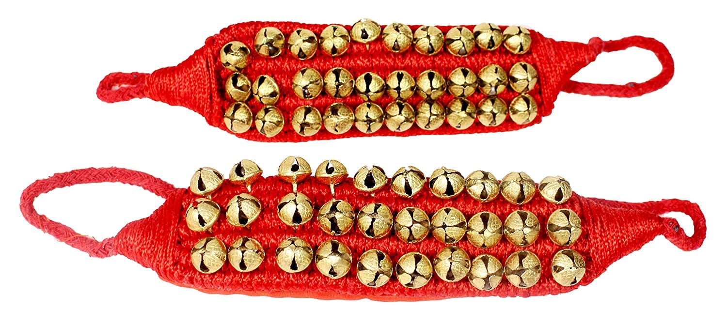 PARICRAFTSPARICRAFTS Kathak Ghungroo (16 No. Ghungroo) (3) Three Line Big Dancing Bells Ghungroo Pair Handmade Indian Classical Dance Accessories Bharatnatyam, Kuchipudi, Odissi Ghungru Red Pad