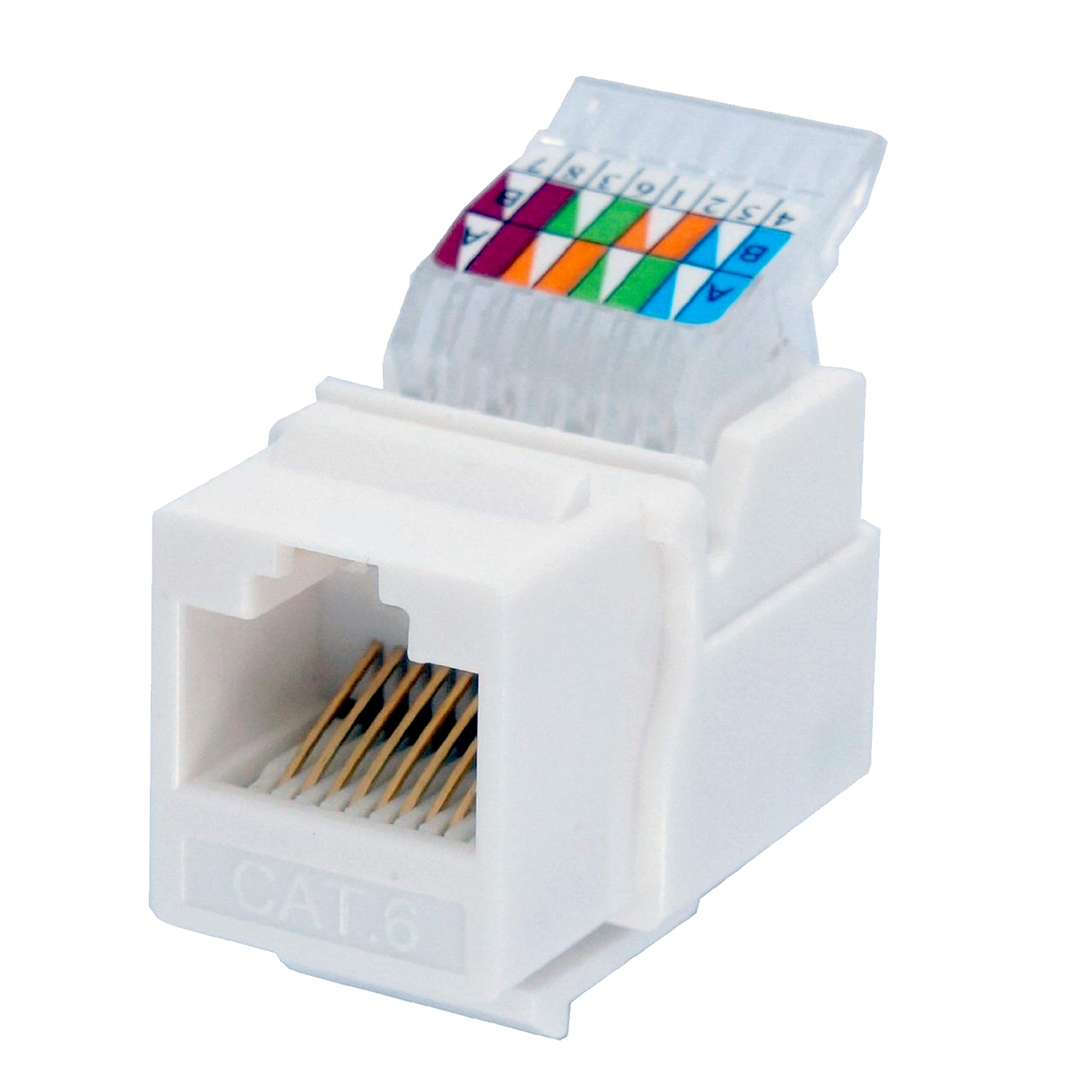 IDC RJ45 CAT6/CAT5e Tool-less No Punch Down Tool Required Gold Plated Keystone Jack, 10 GB Ethernet Cable Patch Panel Wall Plate w Standard Keystone Port, with Color Coded Wiring Schema Snap In Stand