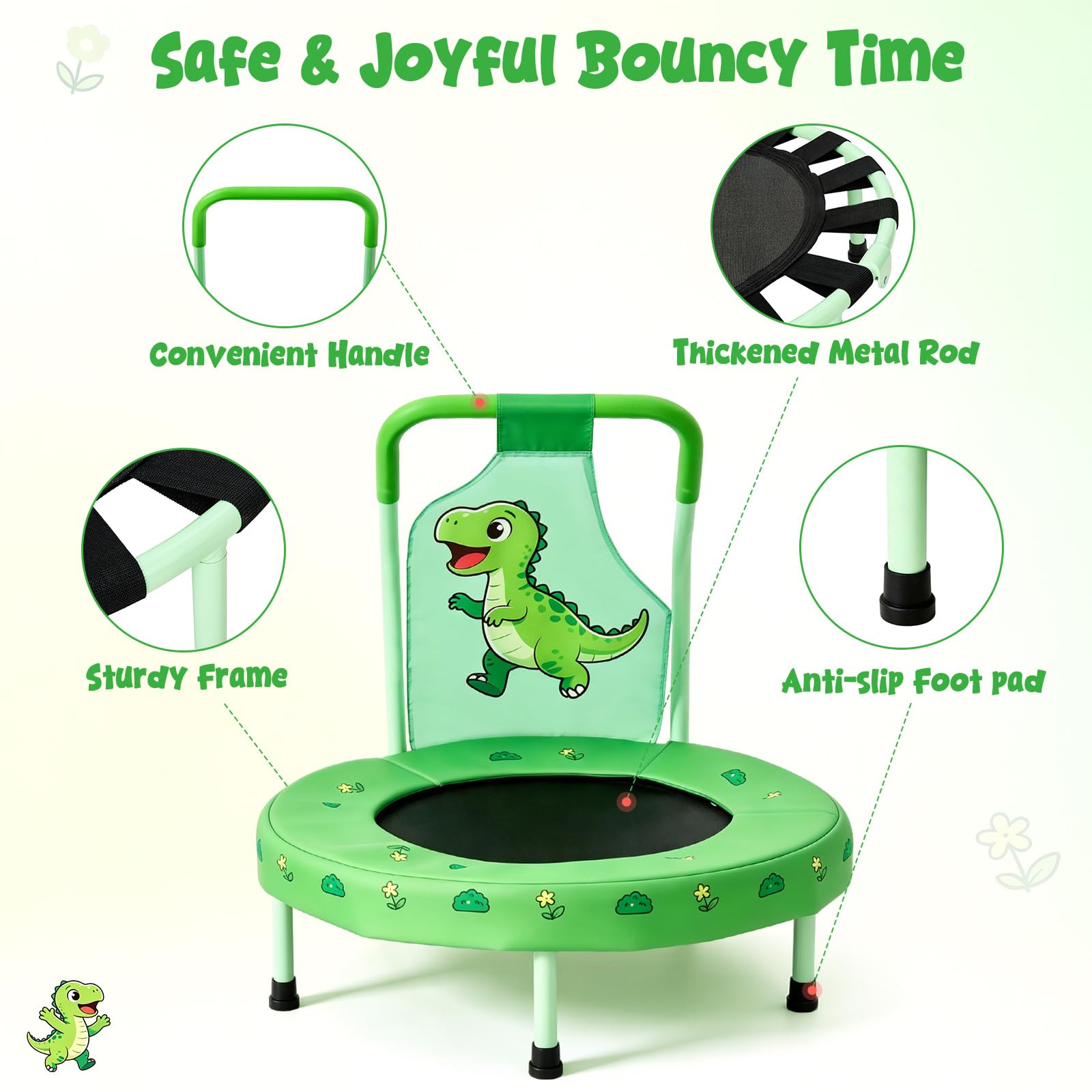 FUNLIO Trampolino Mini Unicorno 27" per Bambini, con Maniglione di Sicurezza, Design a Tema Arcobaleno, Pieghevole e Portatile per Interno/Esterno - Certificato CPC & CE