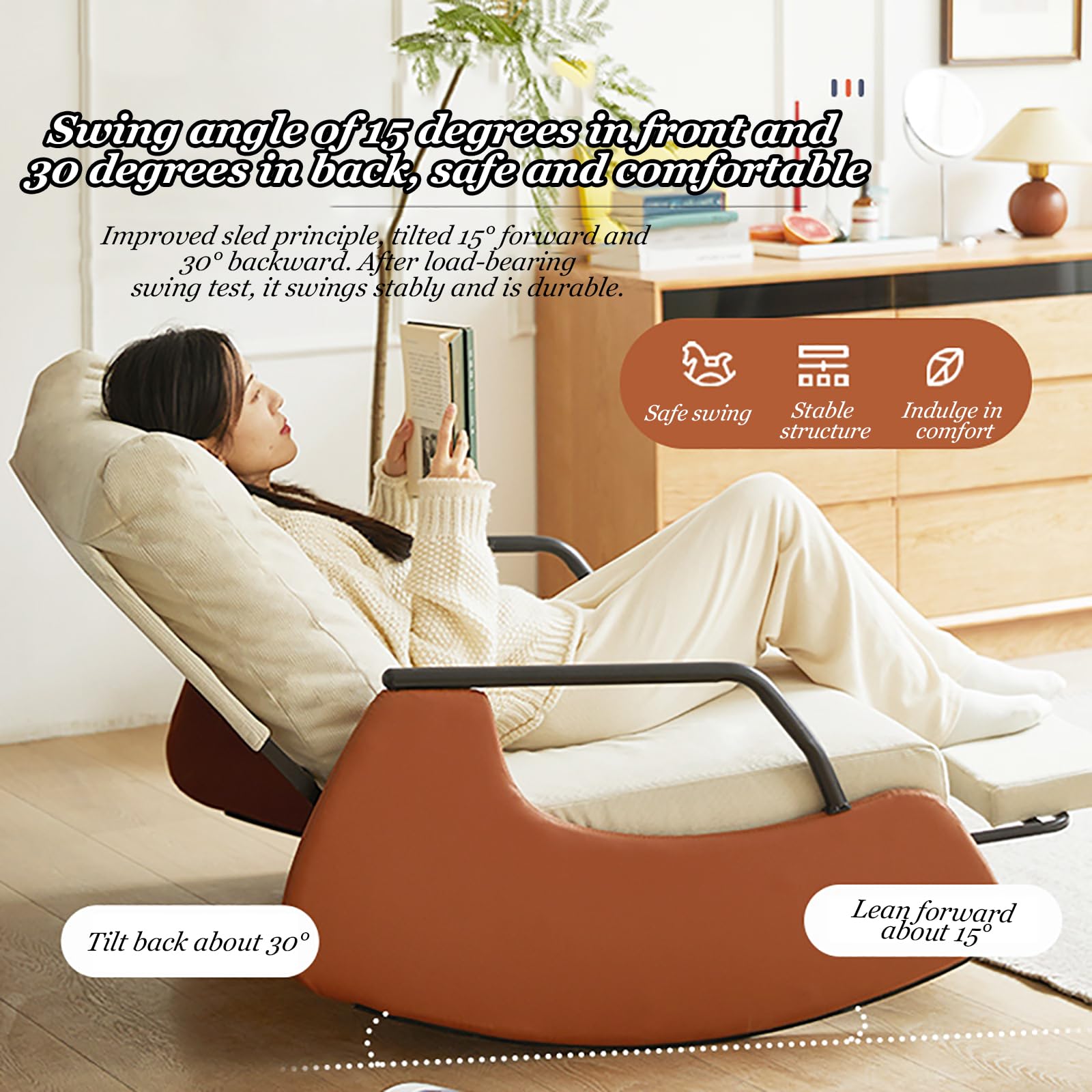 Mecedora tapizada contemporánea con marco de madera maciza para sala de estar, dormitorio y oficina, sillón moderno para lactancia y descanso