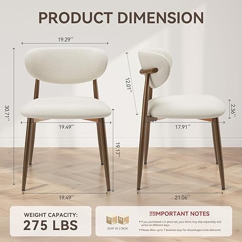 Miniatura 2 de Juego de 4 sillas de comedor, sillas de cocina con respaldo curvado con patas de metal y almohadillas antideslizantes, silla de comedor tapizada