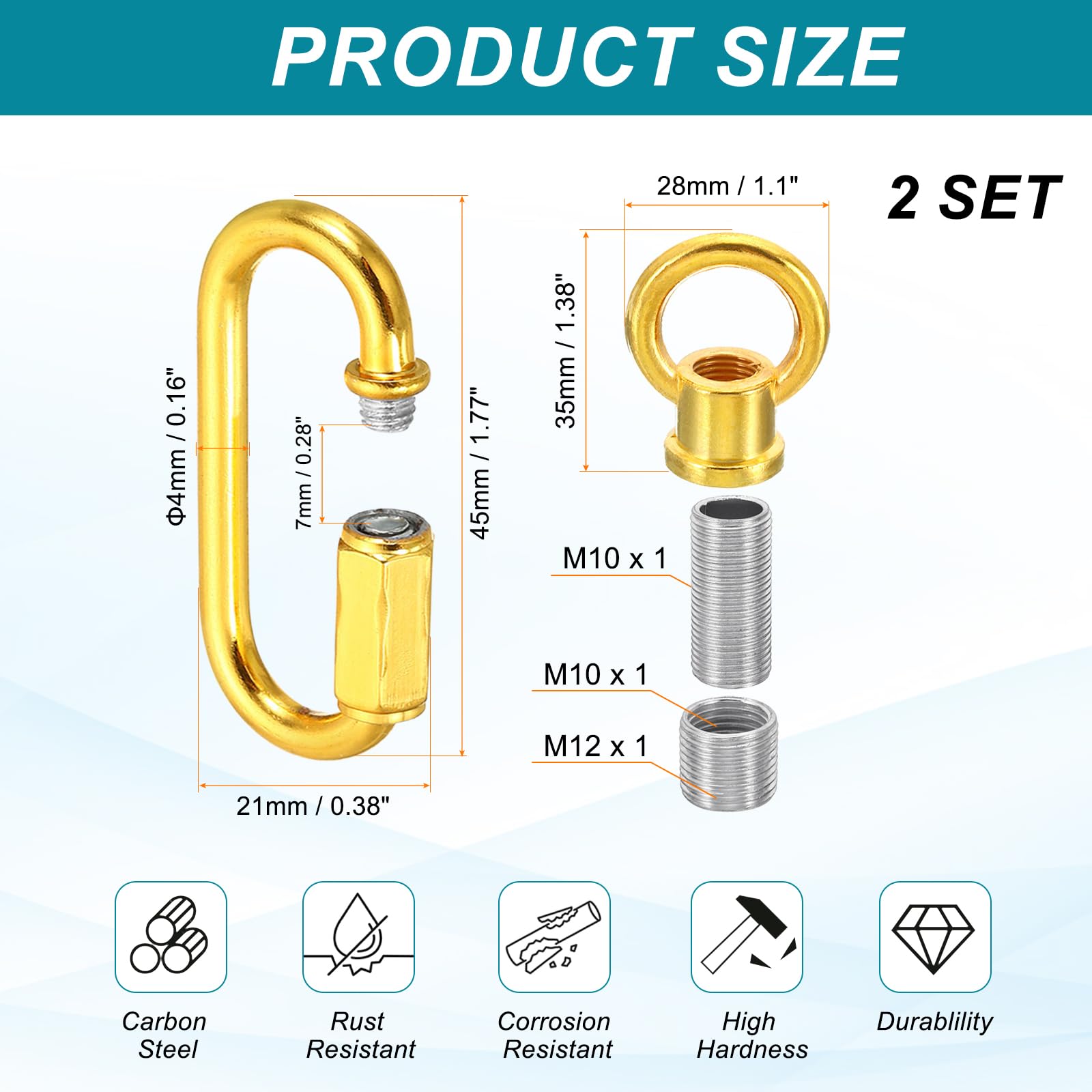 PATIKIL M10 Fine Thread Lamp Female Loop Holder with M12 Adapter Chain Quick Link - Image 2