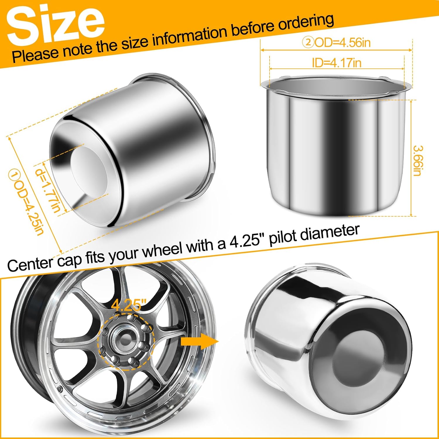 Tallew 4 Pcs 4.25 Inch Wheel Center Caps Sliver Push Through Trailer Center Caps Carbon Steel for Rims Truck Auto