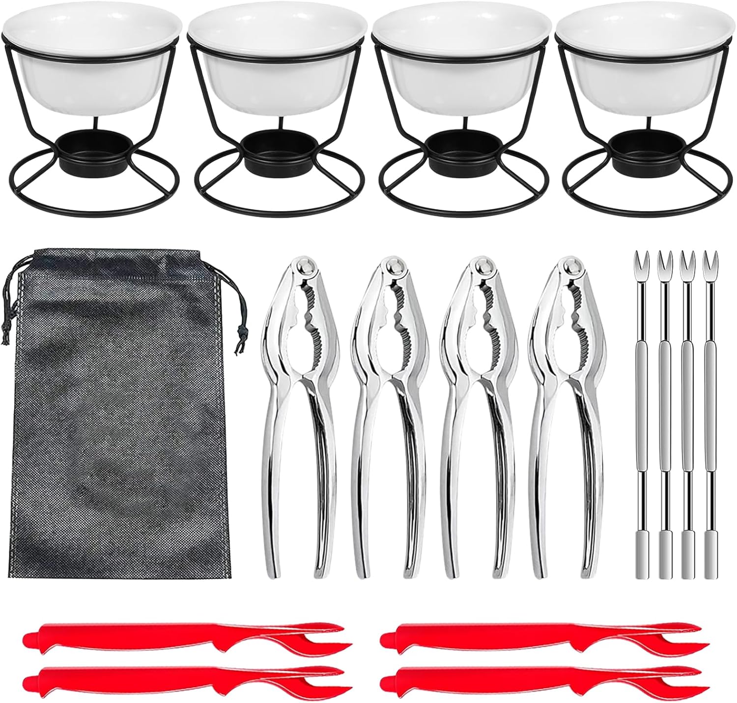 Crab Leg Cracker Tool Butter Warmers for Seafood Crab Leg Crackers Crab Lobster Butter Ceramic Warmers Set for Seafood Crab Crackers and Tools (17PCS)