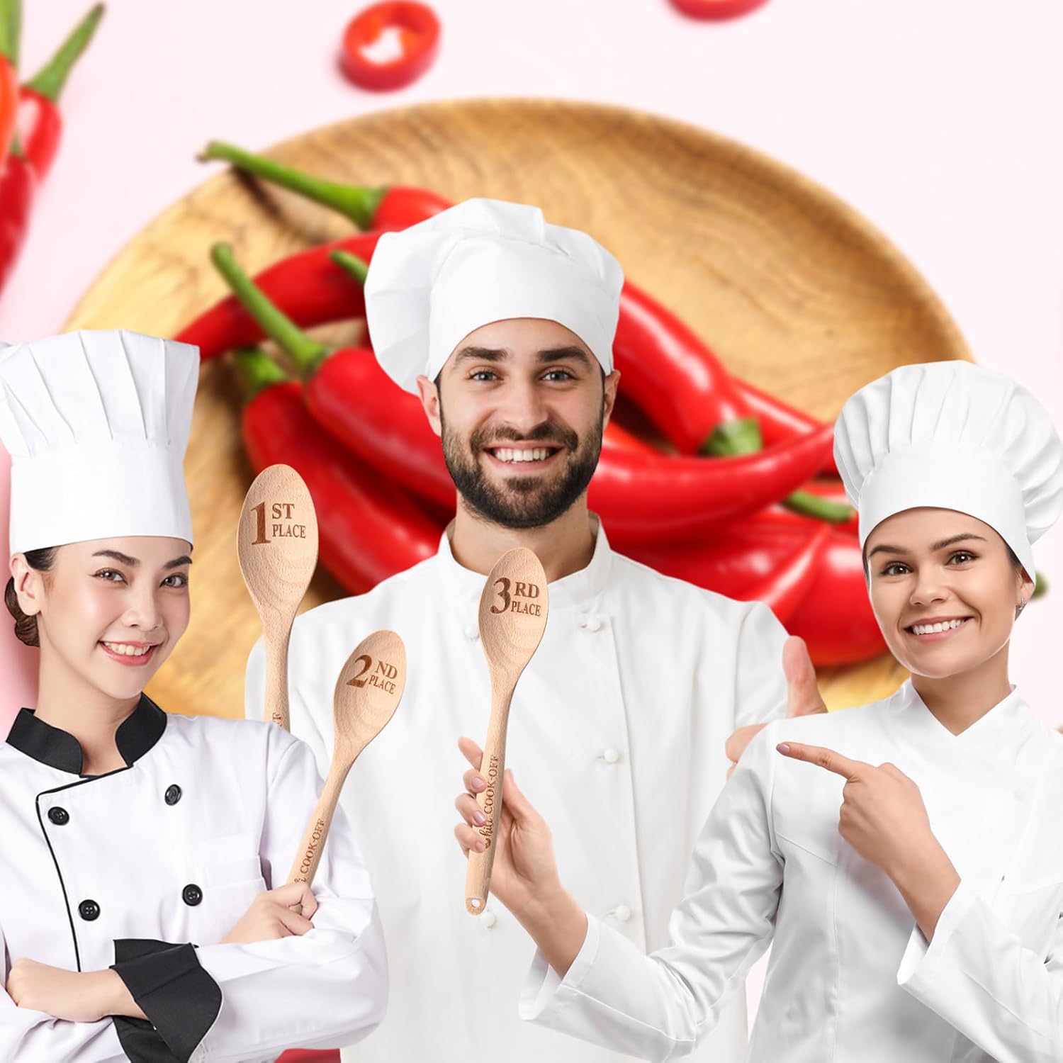 Soaoo Set of 3 Chili Cook Off Trophy Wooden Spoon Prizes Chili Engraved Cooking Spoons for 1st 2nd 3rd Cooking Competition Award(Carved at Handle and Spoon Surface) - Image 6