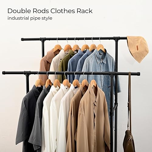 Miniatura 6 de Perchero de ropa resistente, perchero con ruedas, estante de ropa rodante, organizador de percha de ropa, doble varilla, máximo 400 libras, para