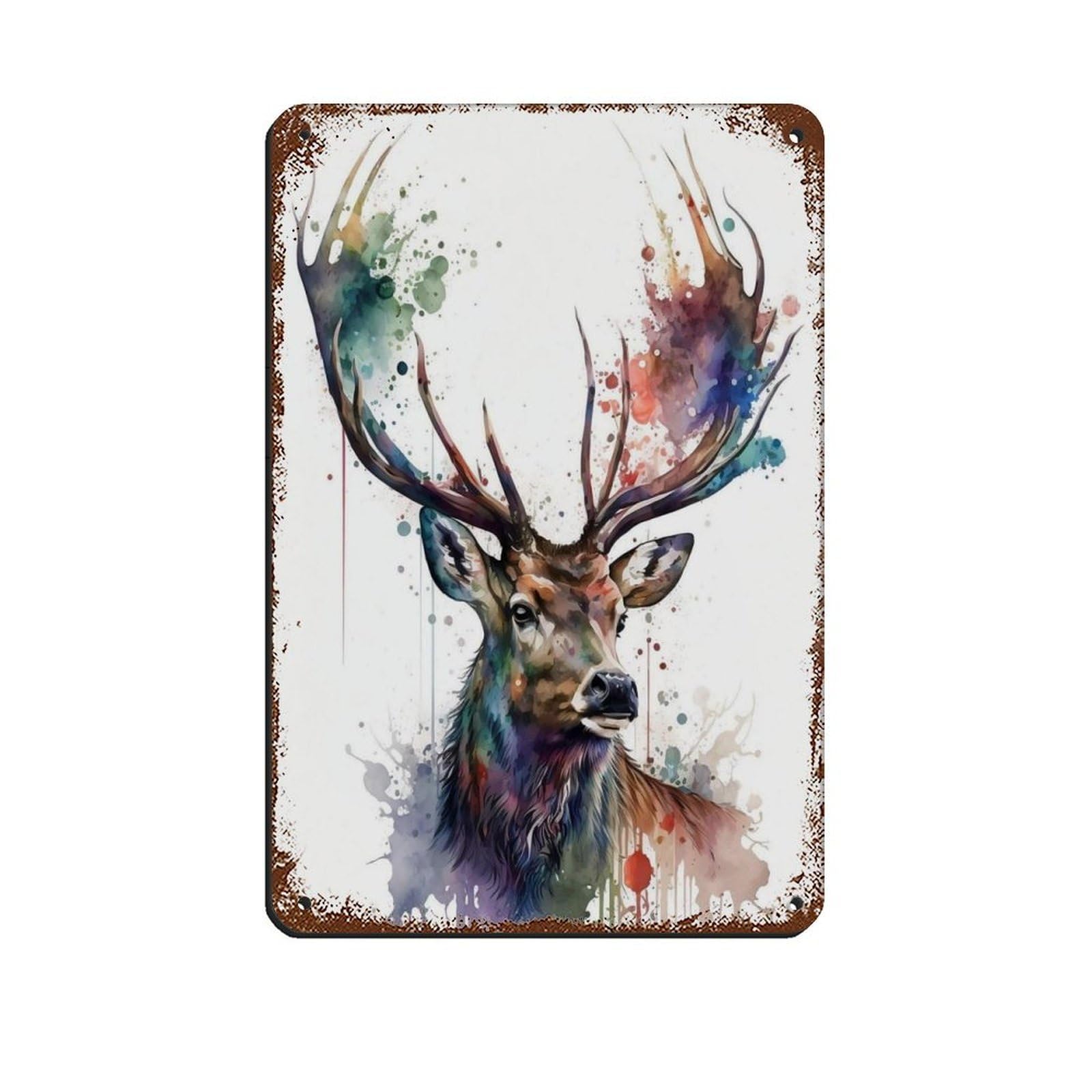 Lxwnze 20L X 30W Cm Watercolor Deer, Artposter Tin Sign Vintage Metal Pub Club Cafe Bar Home Wall Art Decoration Poster Retro 8X12inch(20X30cm)