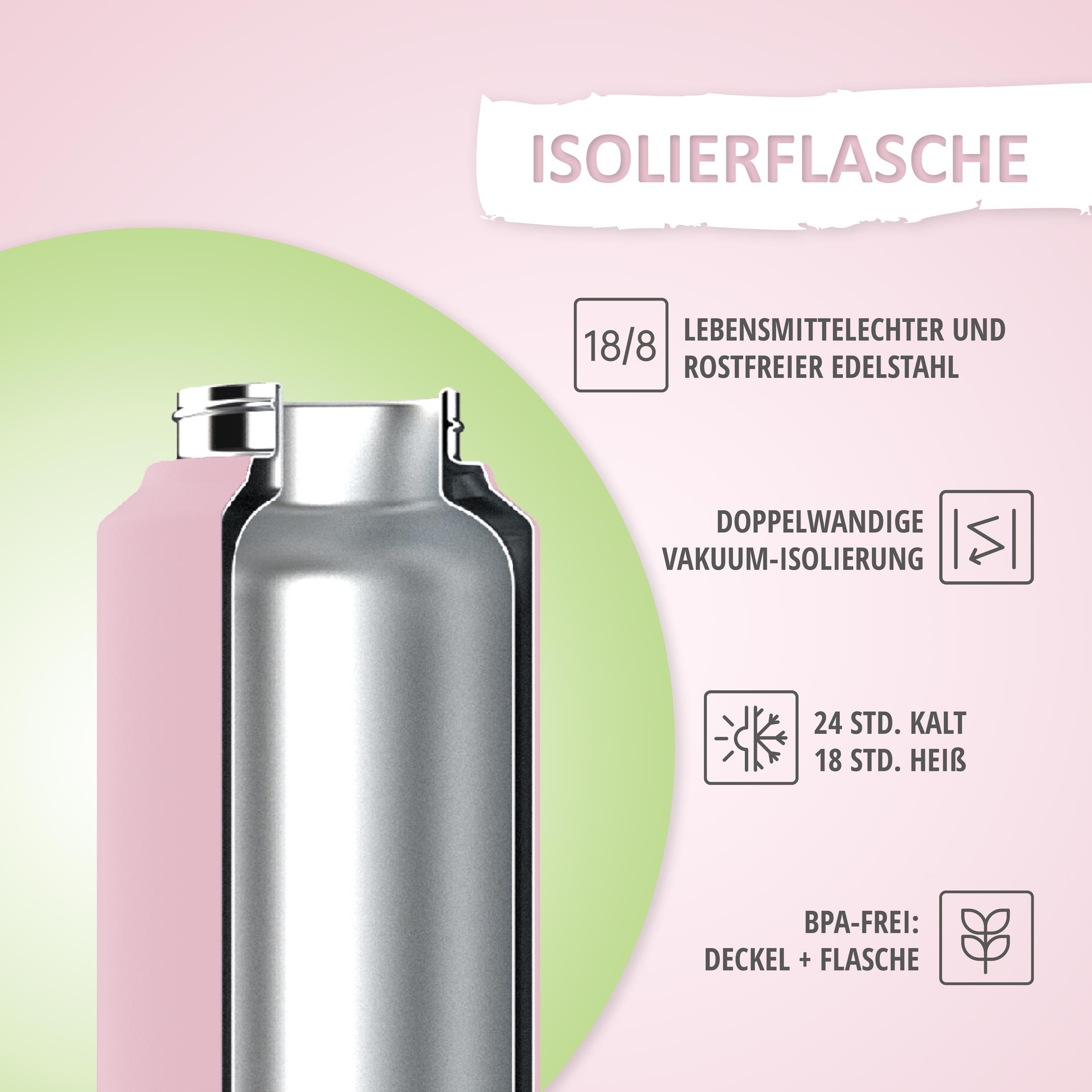 kyds® Trinkflasche Kinder, Thermo Edelstahl Wasserflasche, Auslaufsicher, mit Fruchteinsatz, Kohlensäure geeignet, BPA-frei, spülmaschinenfest, Trinkflasche für Schule Sport (Rosa/Light Green, 500ml) Spielzeug