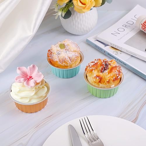 Miniatura 6 de EUSOAR Forros para cupcakes para hornear, 50 forros para magdalenas de 5 onzas, moldes de papel de aluminio desechables, recipientes de postre,