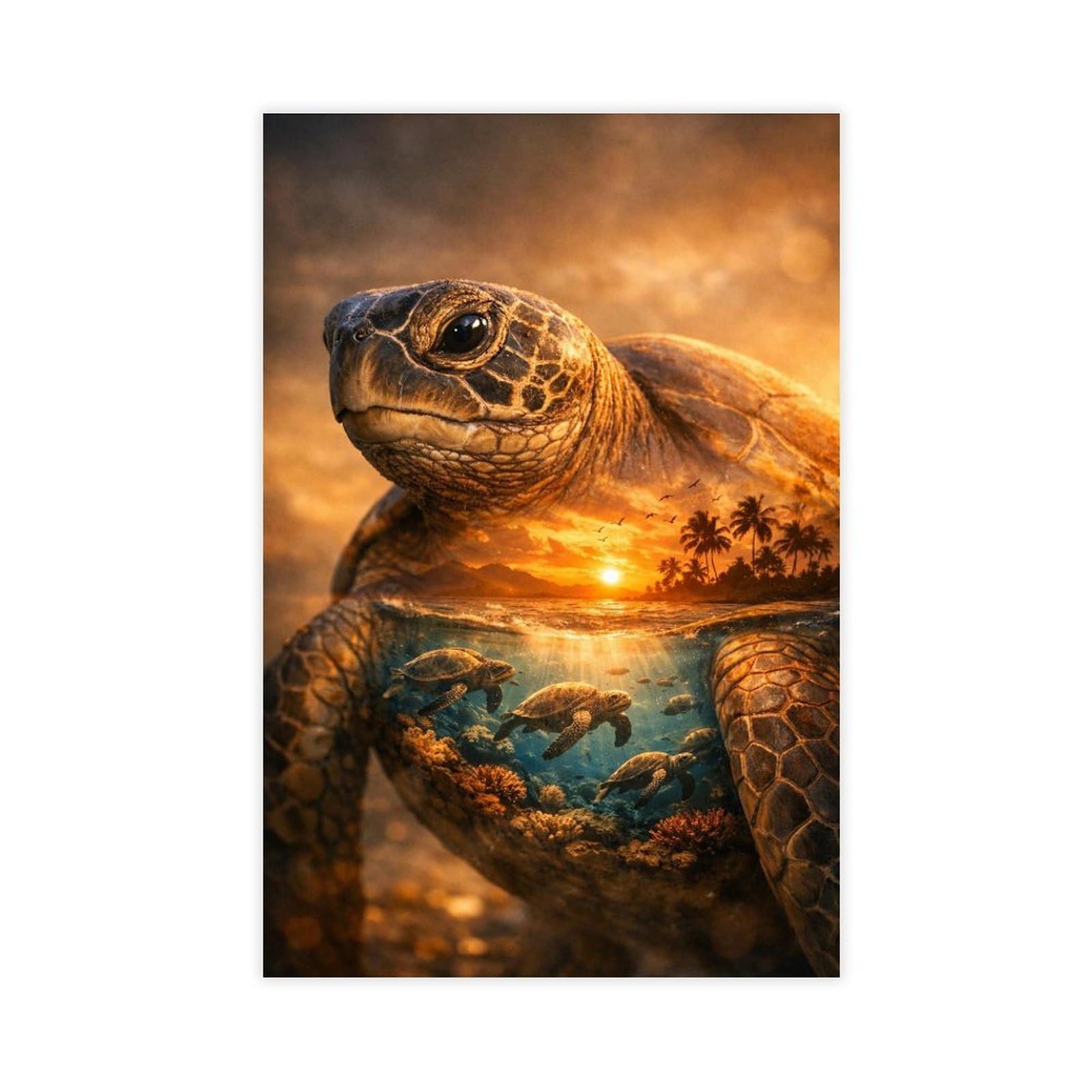 MRYCQ Sea Turtle Sunset Poster Canvas Poster for Bedroom Decor Gift