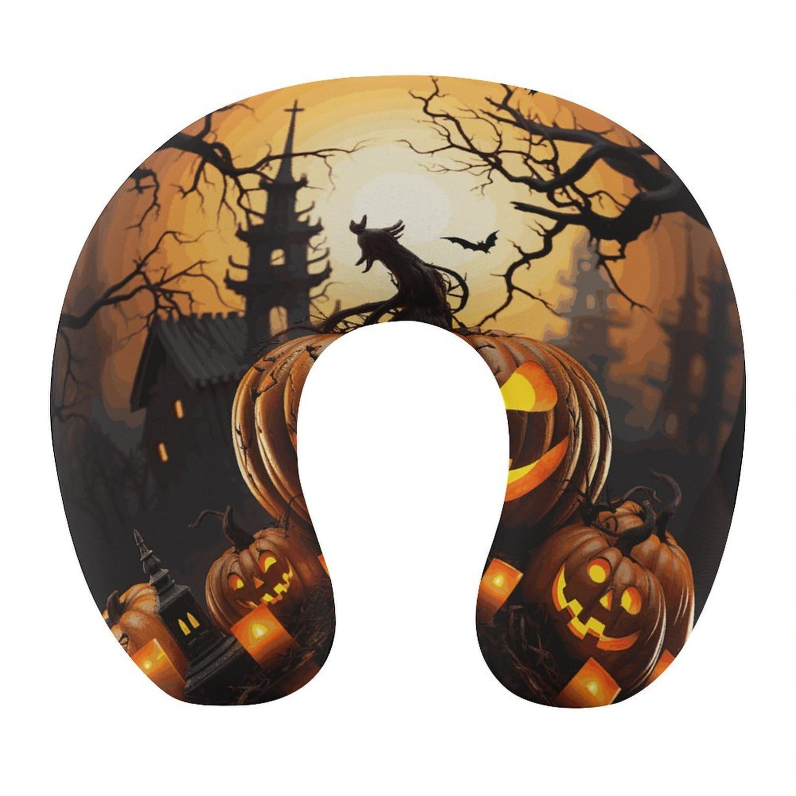 Btcowzrv Style Halloween Pumpkin U Shaped Neck Pillow Travel Pillows