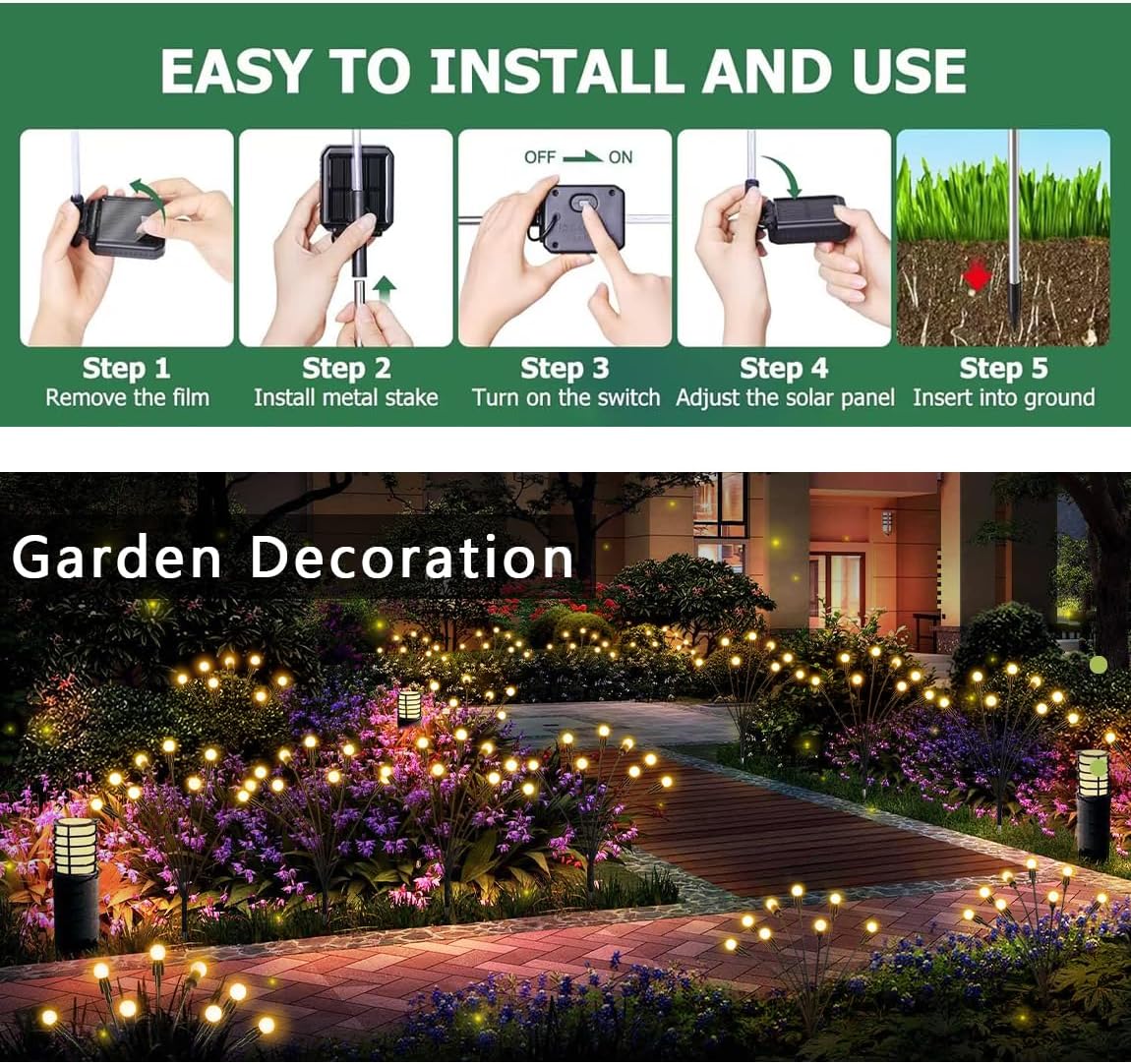 SUNYAO Solar Swaying Garden Light - 4 Pack New Upgraded Solar Garden Lights, 16LEDs Sway by Wind, Yard Patio Pathway Decoration, High Flexibility Iron Wire & Heavy Bulb Base, Warm White