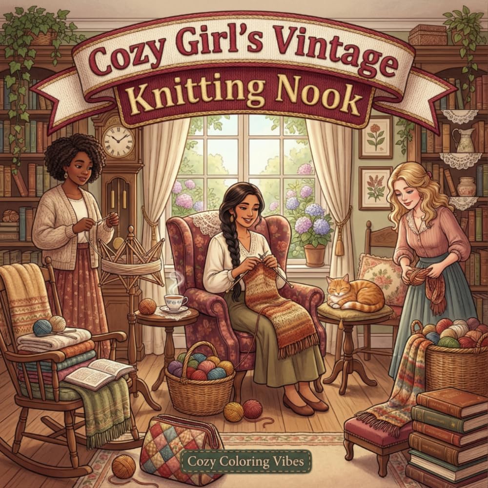Cozy Girl’s Vintage Knitting Nook: Fun Bold Line Adult Coloring Book | Aesthetic Hobby Scenes, Relaxing Daily Moments, Peaceful Hygge Stitching ... Seniors, Women & Teens (Cozy Girl Collection)