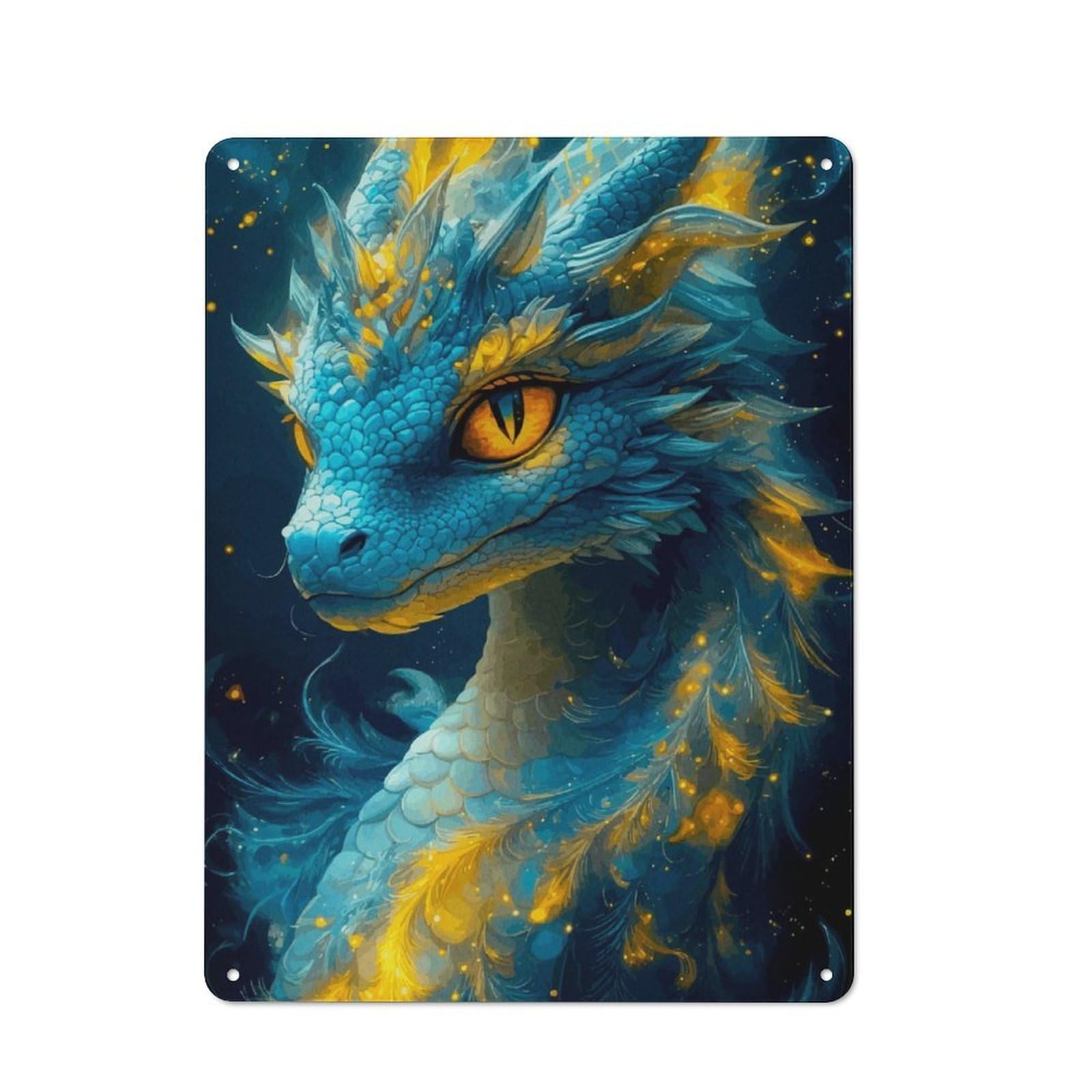 Junmoney Dragon Blue Aimal Retro Tin Sign 40X30cm For Lounge Or Reading Corner, Gift For Lounge Decor Fans During The Christmas Season