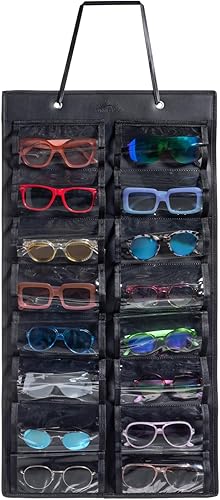 Sunnies Spot! Organizador de cuero del sostenedor de la pared de las gafas de sol de los vidrios colgantes con 15 ranuras de, Negro -