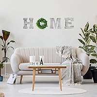 Vista 3 de Letrero de madera para el hogar con corona, letras de madera rústica de 9.8 pulgadas, H, M, E, decoración para colgar en la pared con corona Blanco