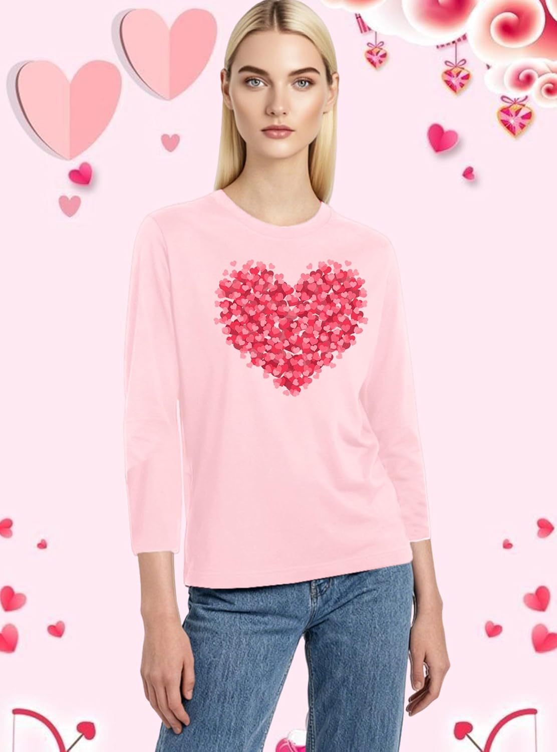 Valentines Shirts for Women: 3/4 Sleeve Heart Letter Print T-Shirt Casual Valentine Day Gift for Her - Image 2