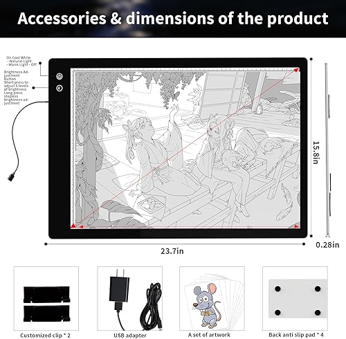 Miniatura 5 de YINGWOND Almohadilla de luz recargable A2, caja de luz inalámbrica para rastreo de artistas, 3 colores6 nivelesbrillo ajustado continuo tablero de