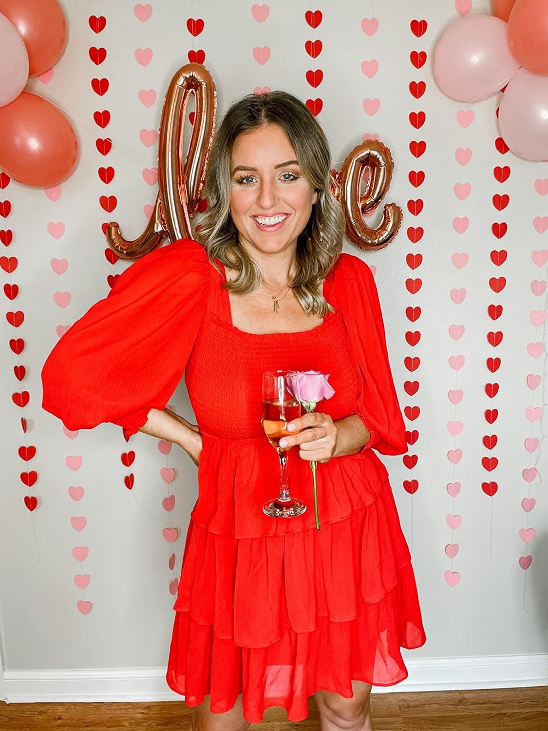 OBBUE Women's Summer Dress Tie Back Square Neck Aline Long Sleeve Layered Swing Mini Dresses - Image 3