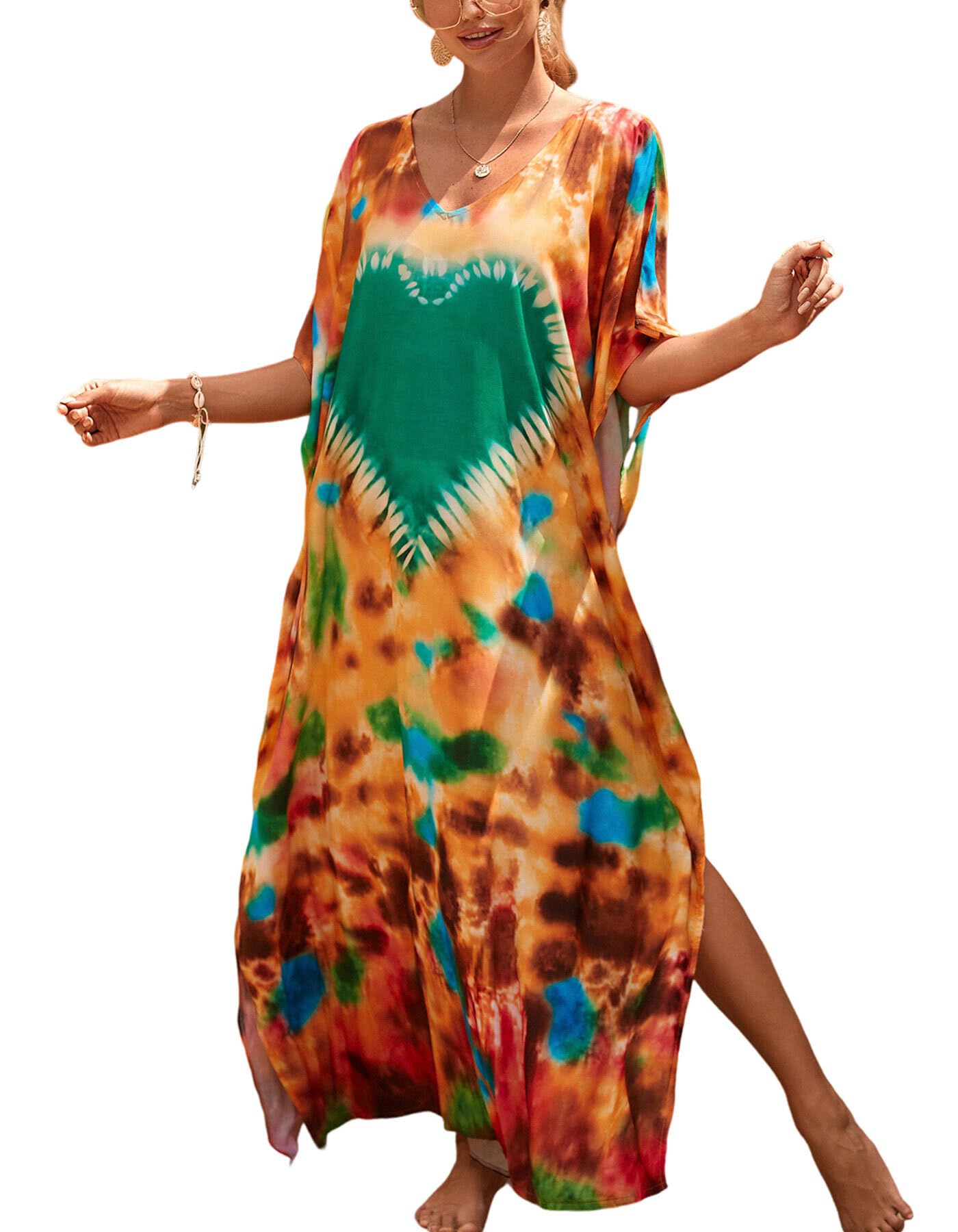 NFVNKJ Women's Plus Size Beach Lounge Kaftan Maxi Dress Swimsuit Coverup for Women