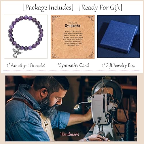 Miniatura 6 de DAPUBO Sympathy Gift for Loss of Loved Ones, Grief Gifts for Women, Natural Stone Healing Amethyst Remembrance Bracelet, Memorial Bereavement