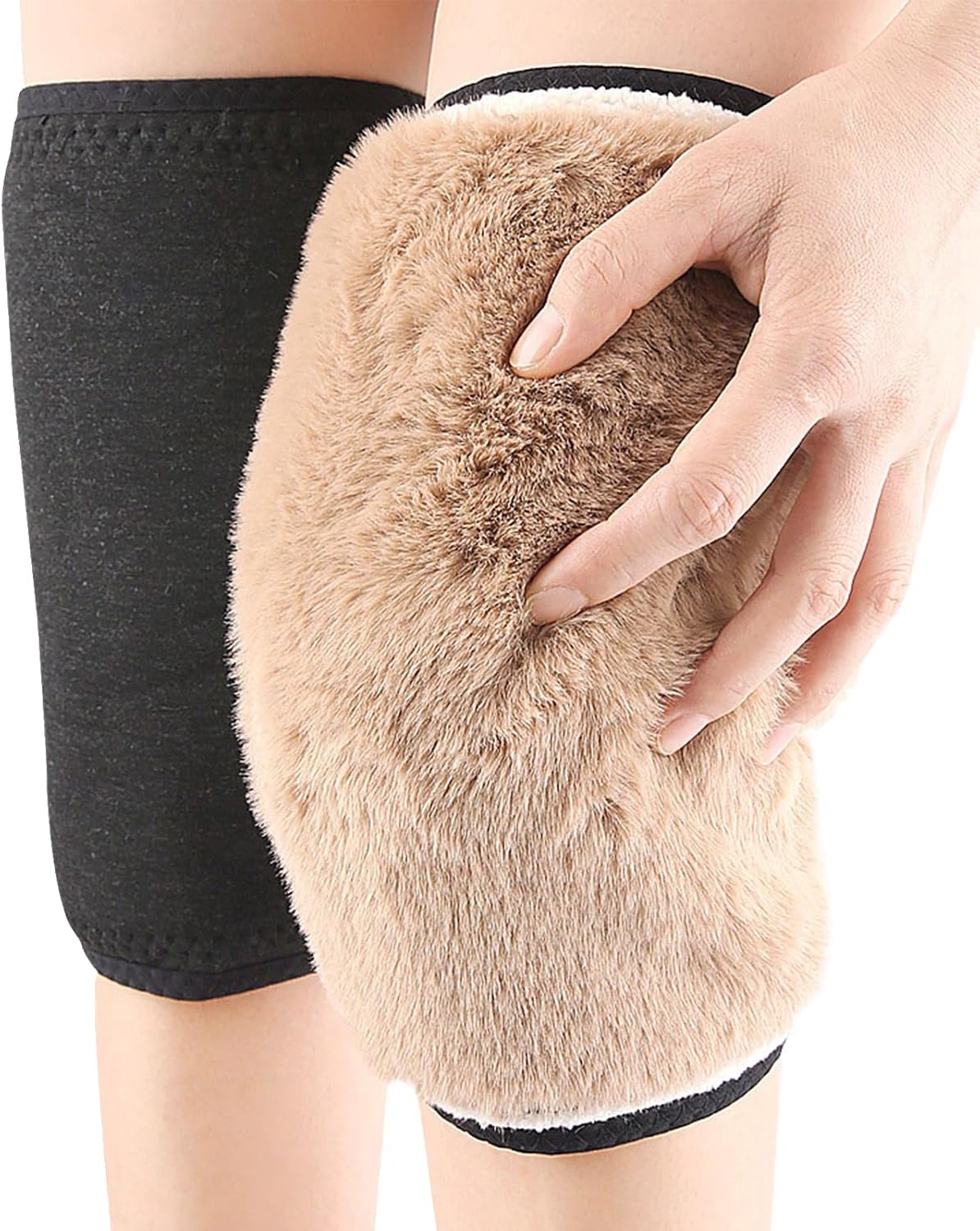PURFUN Thermal Faux Fur Fleece Knee Braces Leg Warmers, Adults Winter Cozy Knee Pads Leg Wraps Sleeves for Ski Cycling Dance