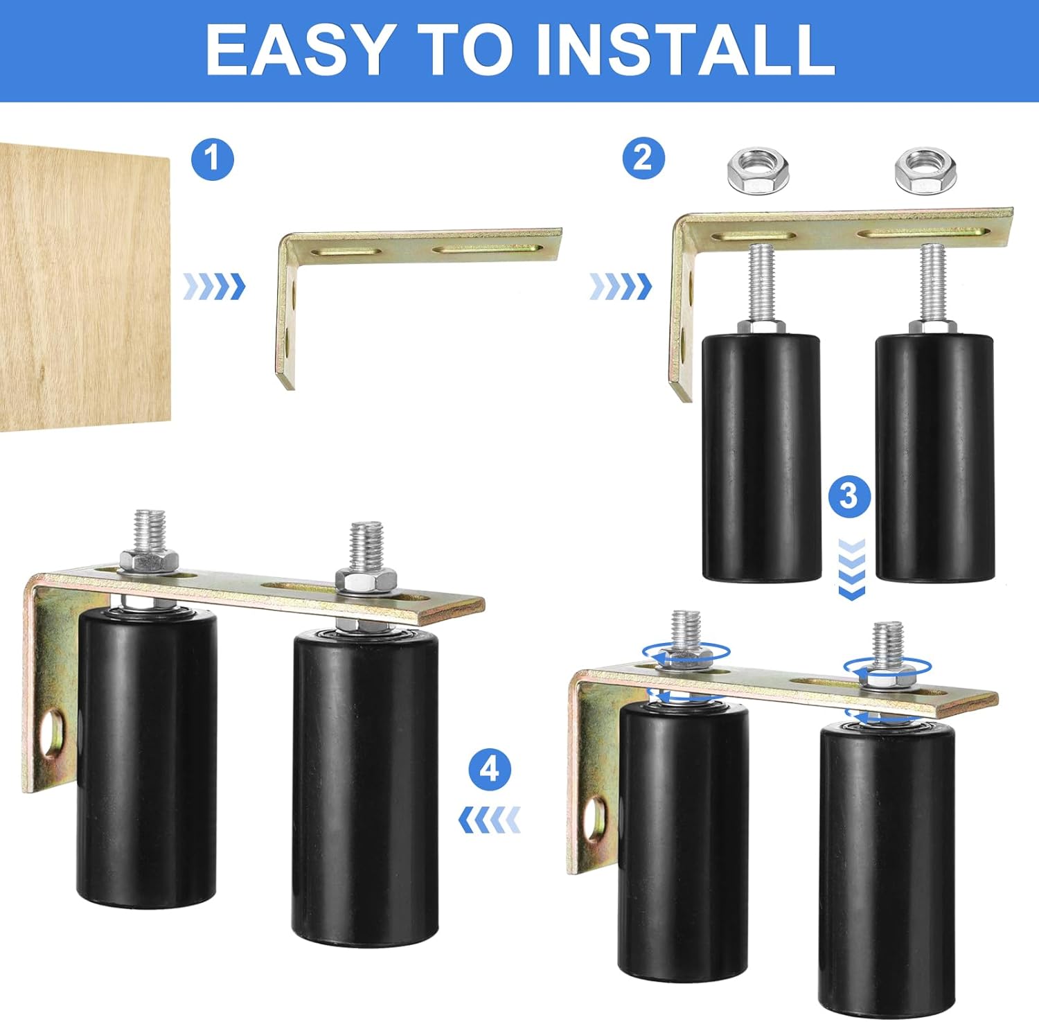 uxcell 1 Set Slide Gate Guide Roller, 4" Nylon Rollers Gate Support Assembly with L-Rear Post Bracket, Universal Sealed Ball Bearing Rolling Gate Guider for Sliding Door, Black