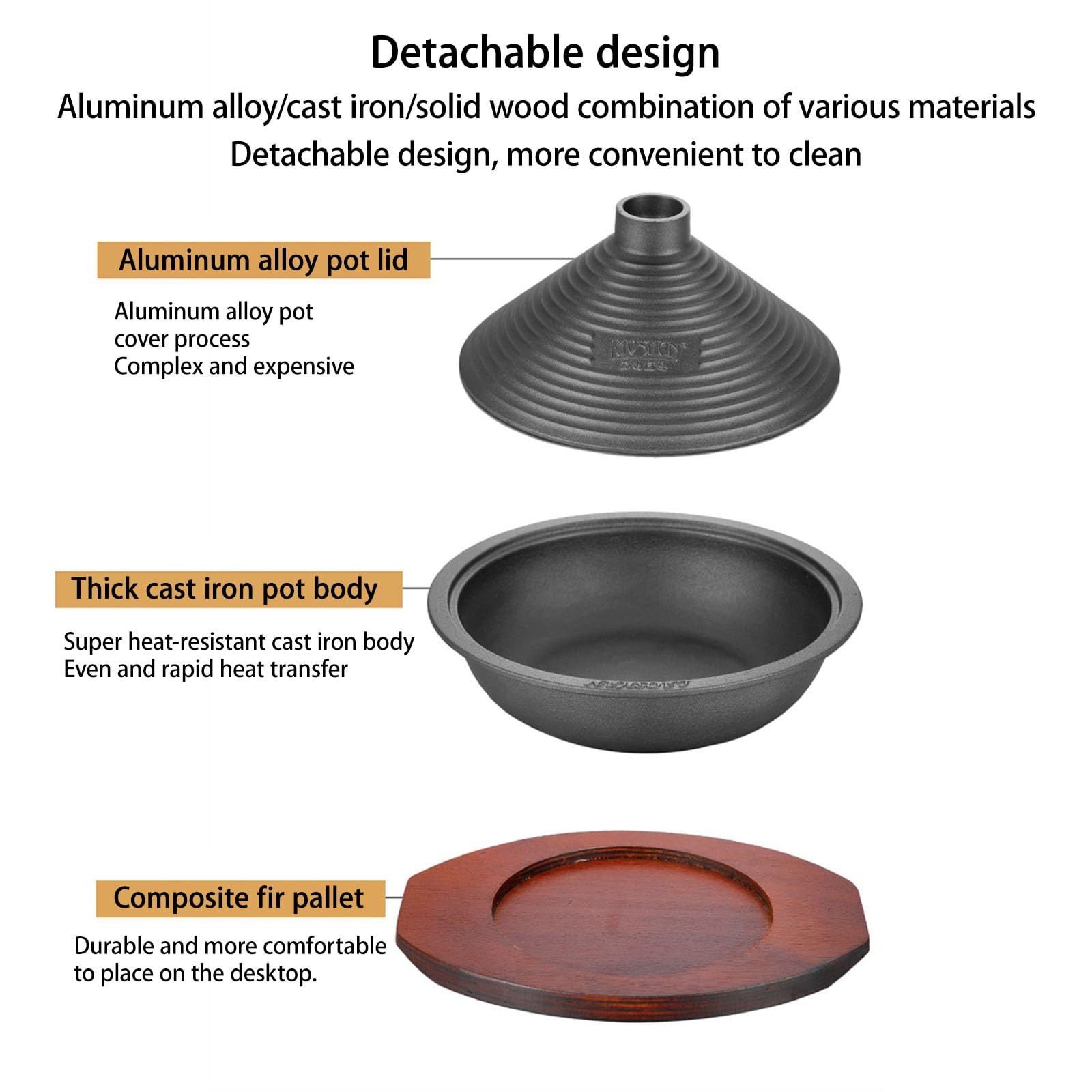 Plat Tajine Ensemble avec Socle pour Hôtels Restaurants Fonte Tajine Marocain Cuisine Fruits de Mer pour Gaz Cuisinières électriques(26cm)