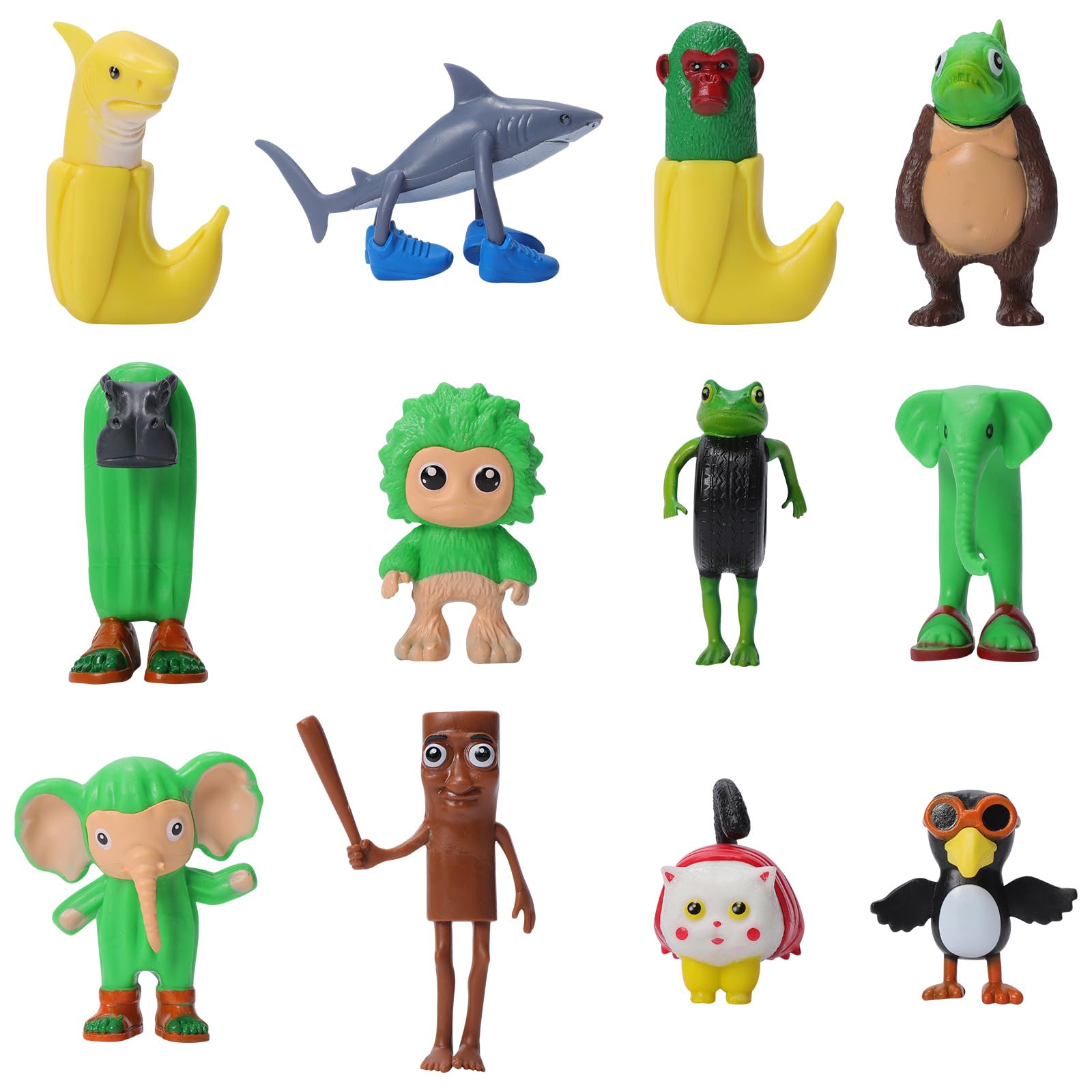Fjquamitix 12 PCS Italian Brainrot Action Figures Set Tung Tung Tung Sahur Meme Toys Tralalero Tralala Set Desk Decorations Creative Shark Monkey Gifts For Kids Adults Friends (Action Figures Set B)