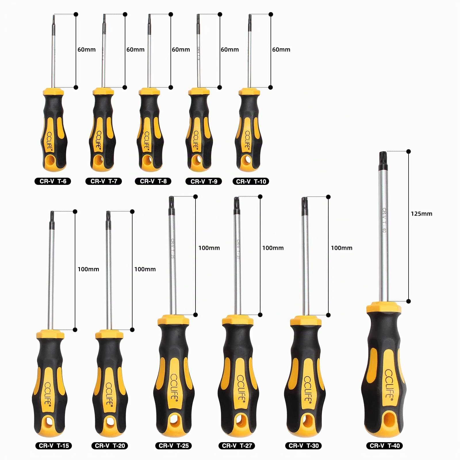 CCLIFE Set Cacciaviti Torx professionali precisione T6-T40 magnetici,11 Pezzi Nessun foro