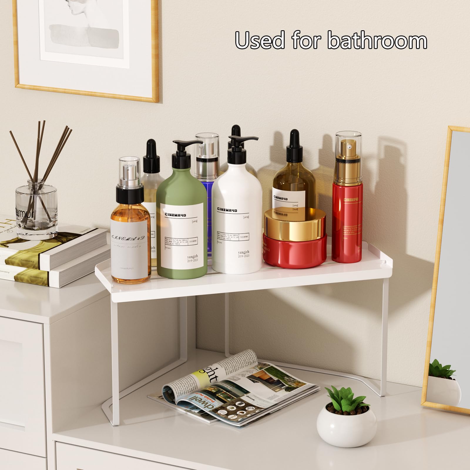 Impilabile Cucina Organizer,Metallo Organizzatori da Cucina con tappetino antiscivolo,multifunzionale Organizer Bagno,per cucina/bagno/piano tavolo/credenza. (1, Bianco)