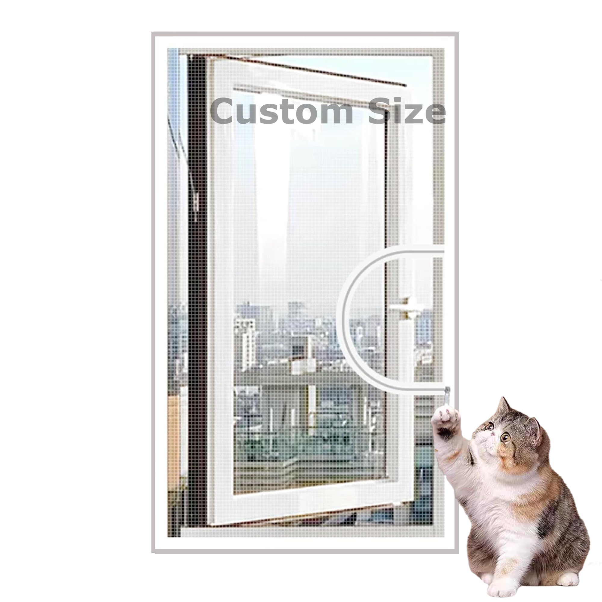 Duoleh White/Black Custom Size Window Fly Screen Mesh, Balcony Cat Safety Net With Zipper, Semi-Transparent Window Mesh Anti Mosquito Insect, Self-Adhesive Netting Prevent Cats