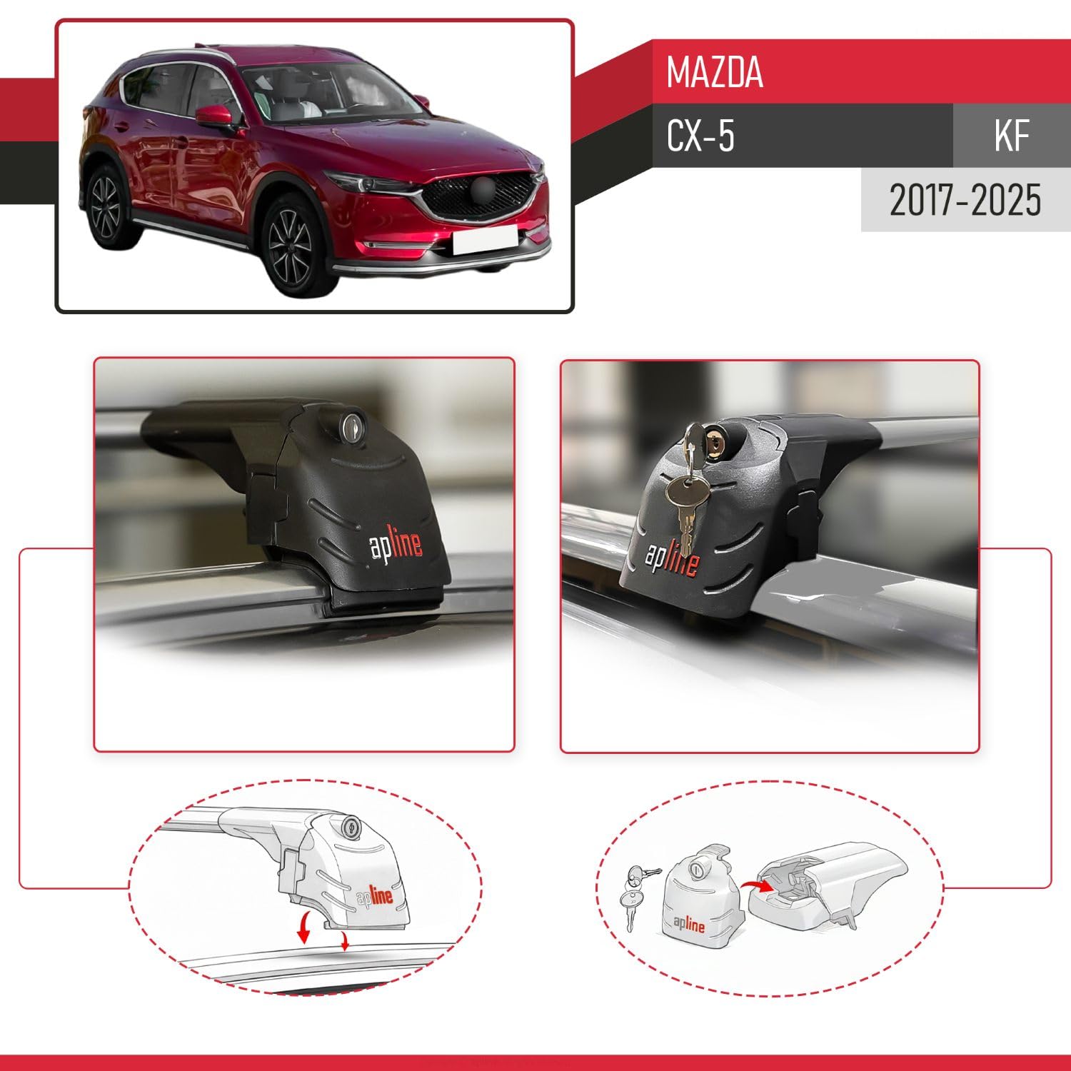 Compatibile con Mazda CX-5 (KF) 2017-2025 Modello ACE-2 Barre Tetto Portapacchi Auto Barre Portatutto Grigio Alluminio 2 Barre