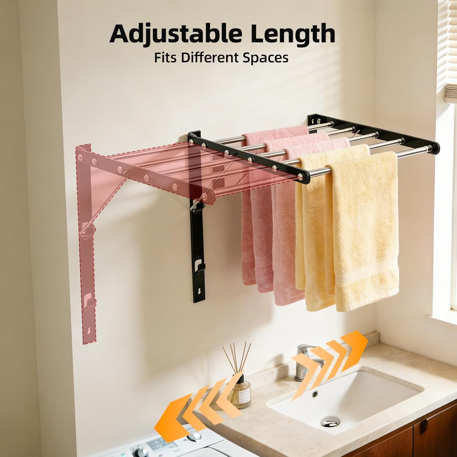 Wall Mounted Drying Rack, Pre-Install Adjustable Width 13-23 Inch, 60 lbs Heavy Duty Foldable Laundry Rack, Space Saving Stainless Steel for Apartment Laundry Room Bathroom, Black