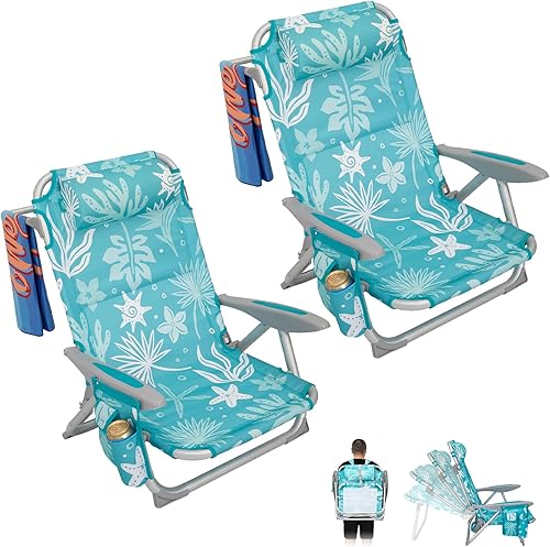 #WEJOY Silla de playa para adultos, posición ajustable reclinable, plana, ligera, plegable, portátil, silla de aluminio con correas para mochila,