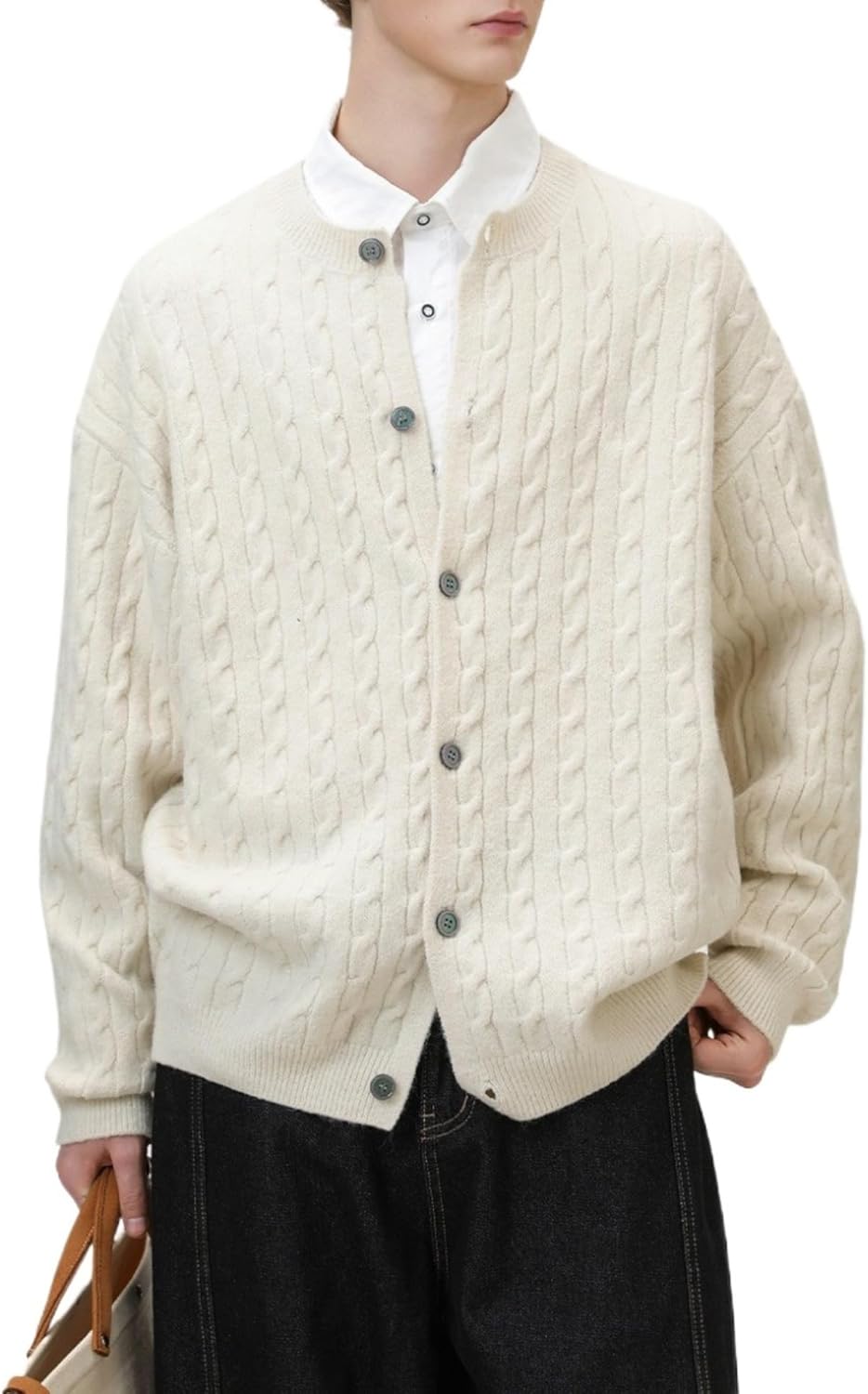 POHADON Twisted Cable Knit Sweater Vintage Y2k Aesthetic Chunky Grandpa Button Down Cardigan Fall Winter Fashion Clothes