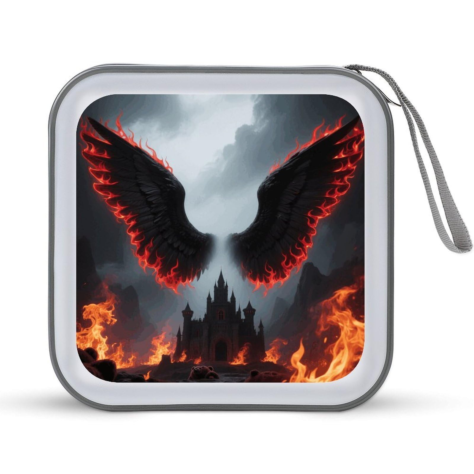 VstaDank Gothic Angel Wings CD Case Portable Zipper CD Case 40 Capacity Hard Plastic DVD Cases Holder Large Storage Disc Wallet Bag for Car Home Travel DVD Collection Bag